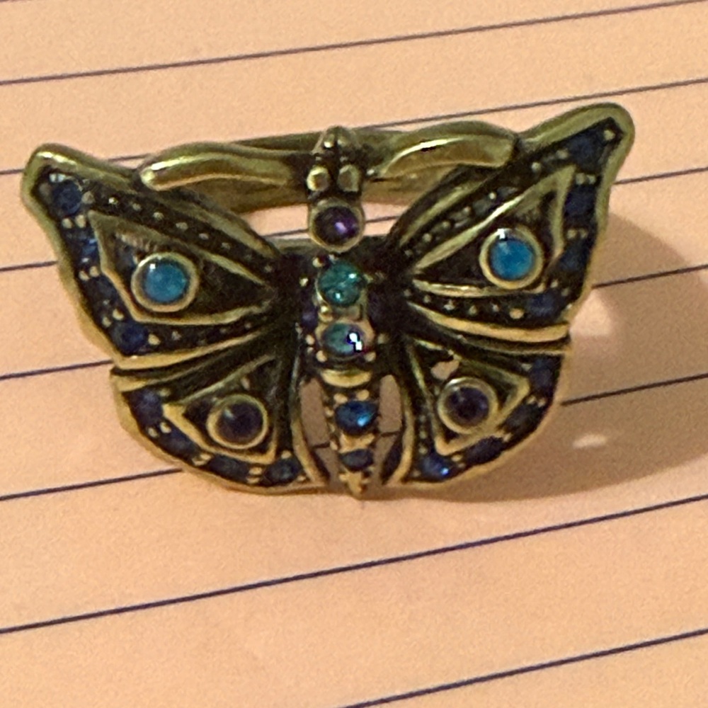 Heidi Daus Gold Butterfly Ring with Blue and Green Gems
